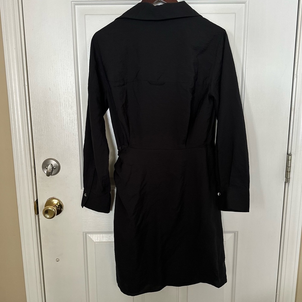 Vince Black Tie Waist Long Sleeve Wrap Front Shirt Dress Size Medium - Picture 5 of 6